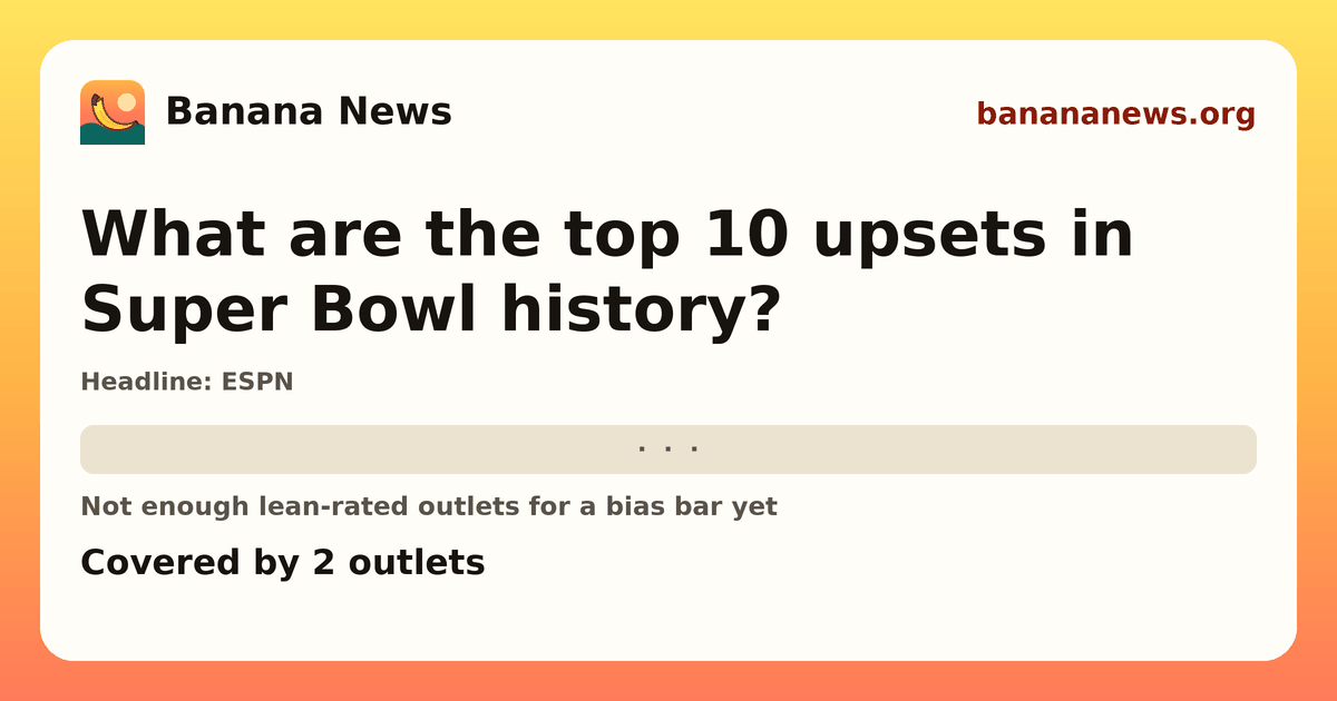 Banana News card: What are the top 10 upsets in Super Bowl history?. Covered by 1 outlets.